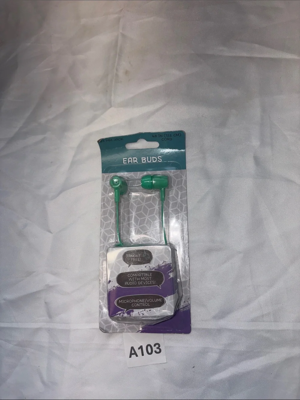 Green Ear Buds with Microphone/Volume Control - Compatible Wired Earphones